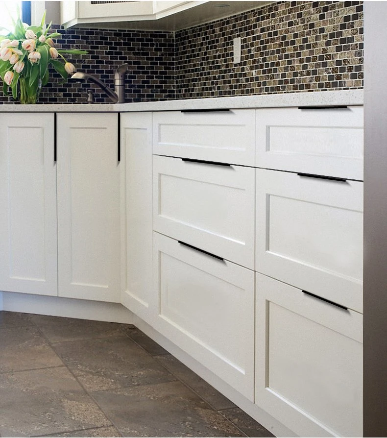 Modern Kitchen Cabinets Long Aluminum Alloy Open Hole Drawer Edge Black Wardrobe Door Handle