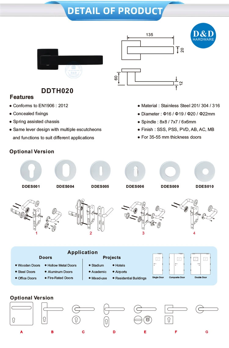 High Quality Matte Black Hardware Tube Modern Door Lever Handle
