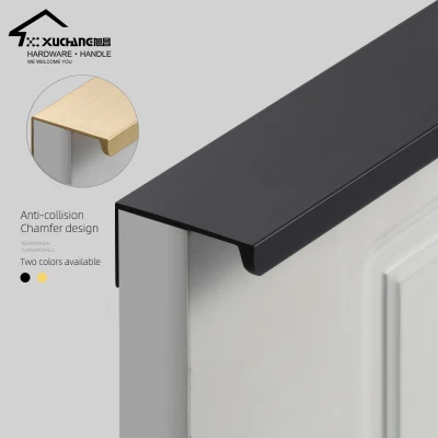 Modern Kitchen Cabinets Long Aluminum Alloy Open Hole Drawer Edge Black Wardrobe Door Handle